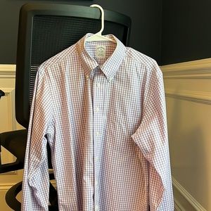 Brooks Brother non-iron sport shirt, purple gingham, size medium.